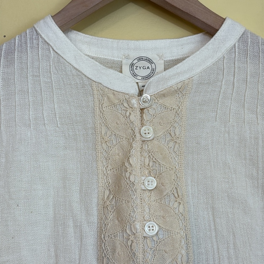 Zyga Lin'n Laundry NWT Medee Chemise Ivory Cotton Gauze Button Up Lace Top FR 40 - Picture 7 of 17